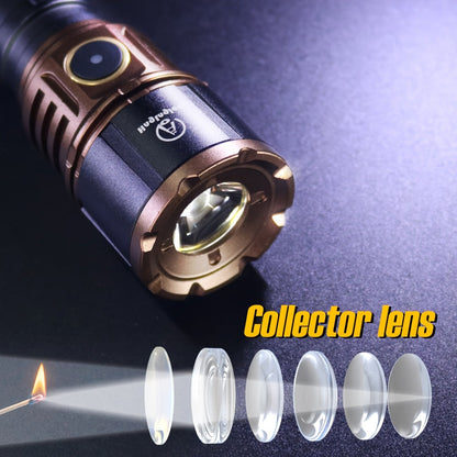 High Lumen Aluminum Alloy Flashlight with Fresnel Lens, 21700 Lithium Battery 3000mAh Rechargeable LED Torch, Long Battery Life for Outdoor Survival, Camping, Fishing, Power Outage & Night Riding - Red, Gold