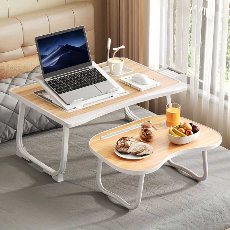Foldable Laptop Desk Portable Bed Desk with Cup Holder and Tablet Slot Fiberboard Lap Desk for Work Study Drawing and Dining in Bed Sofa Floor Available in Black and Walnut