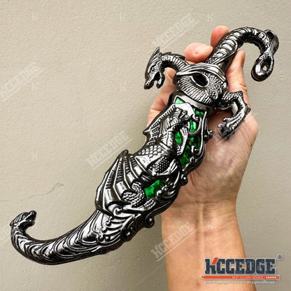 Medieval Dragon Fantasy Fixed Blade Knife with Scabbard 9 Inch – Non-Sharpened 440 Stainless Steel, Cosplay Prop, Historical Replica, Home Decor Collectible, 5 Colors