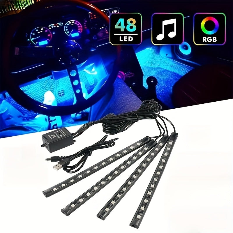 Car LED Neon Interior Light Strips USB Powered – High Brightness Automotive Ambient Lighting Kit, Foot Well Neon Accent Lights, Interior Mood Lights