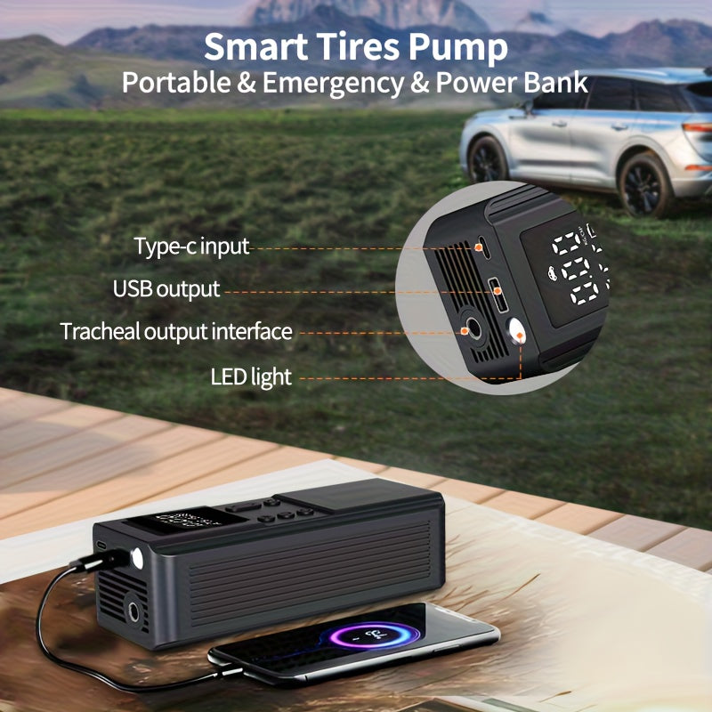 Portable Tire Inflator Air Compressor Pump for Car Tires, Bicycle, Motorcycle & Balls, Digital Pressure Gauge, Auto Shut-Off, USB & Cigarette Lighter Versions Available