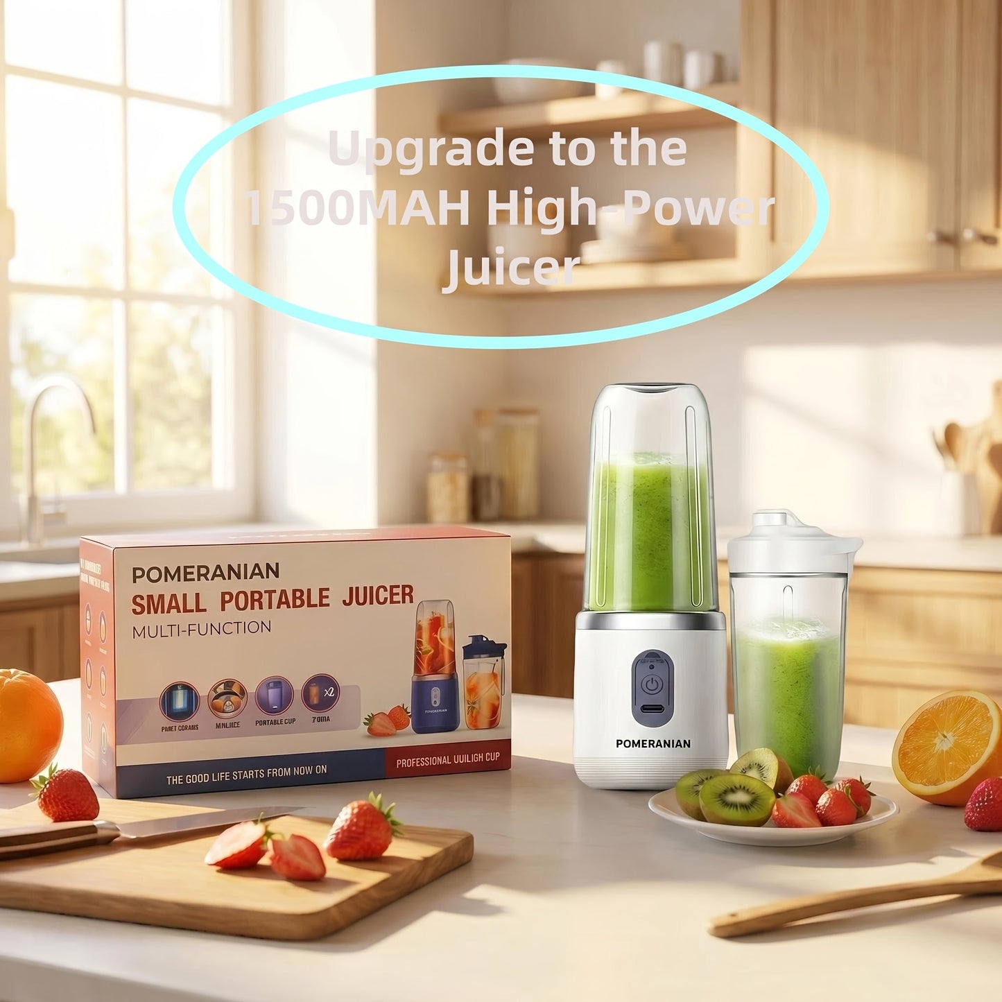 Portable Personal Blender Juicer 1500mAh USB Rechargeable – Food Grade ABS Double Cup Fruit & Vegetable Smoothie Maker, Multifunctional Mini Juicer for Home, Travel & Gym, Gift Box Included