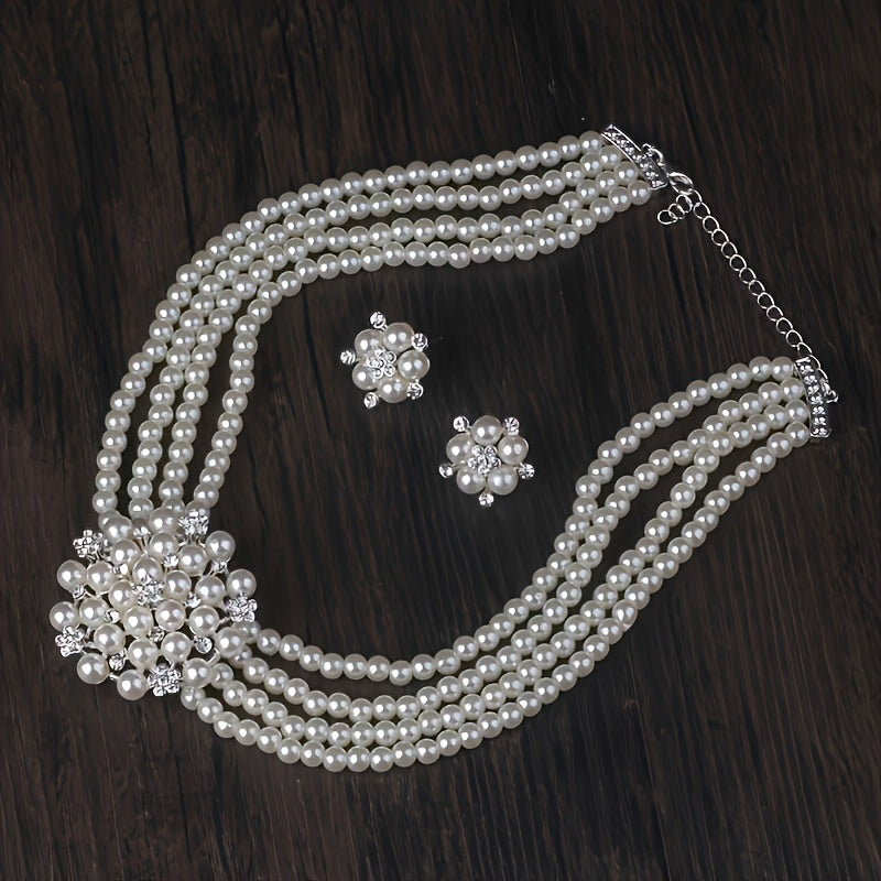 Luxury Bridal Necklace & Earring Set for Women – Silver Plated Beaded Jewelry Set for Wedding, Evening Party & Stage Performance, Elegant Dress Accessories