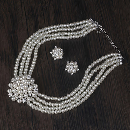 Luxury Bridal Necklace & Earring Set for Women – Silver Plated Beaded Jewelry Set for Wedding, Evening Party & Stage Performance, Elegant Dress Accessories