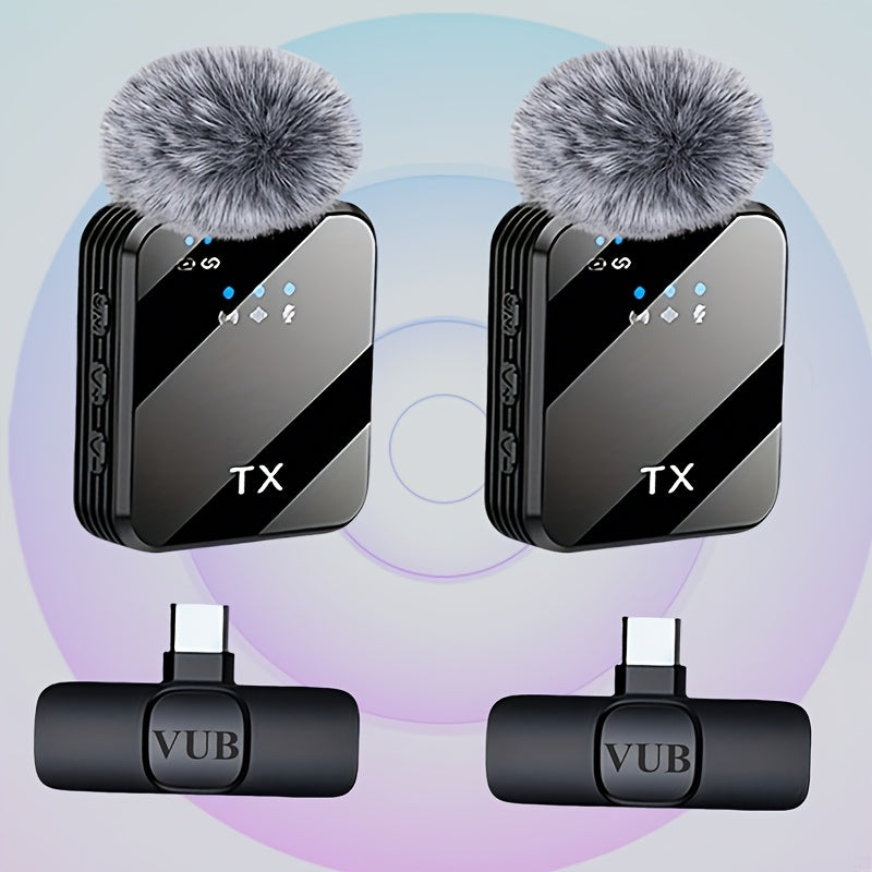 2-in-1 Wireless Lavalier Microphone USB-C with Intelligent Noise Cancellation, Omnidirectional Condenser Mic & Pom-Pom Windshield – Plug & Play Clip-On Lapel Mic for Live Streaming, Interviews, Vlogging & Content Creation on iPhone & Android