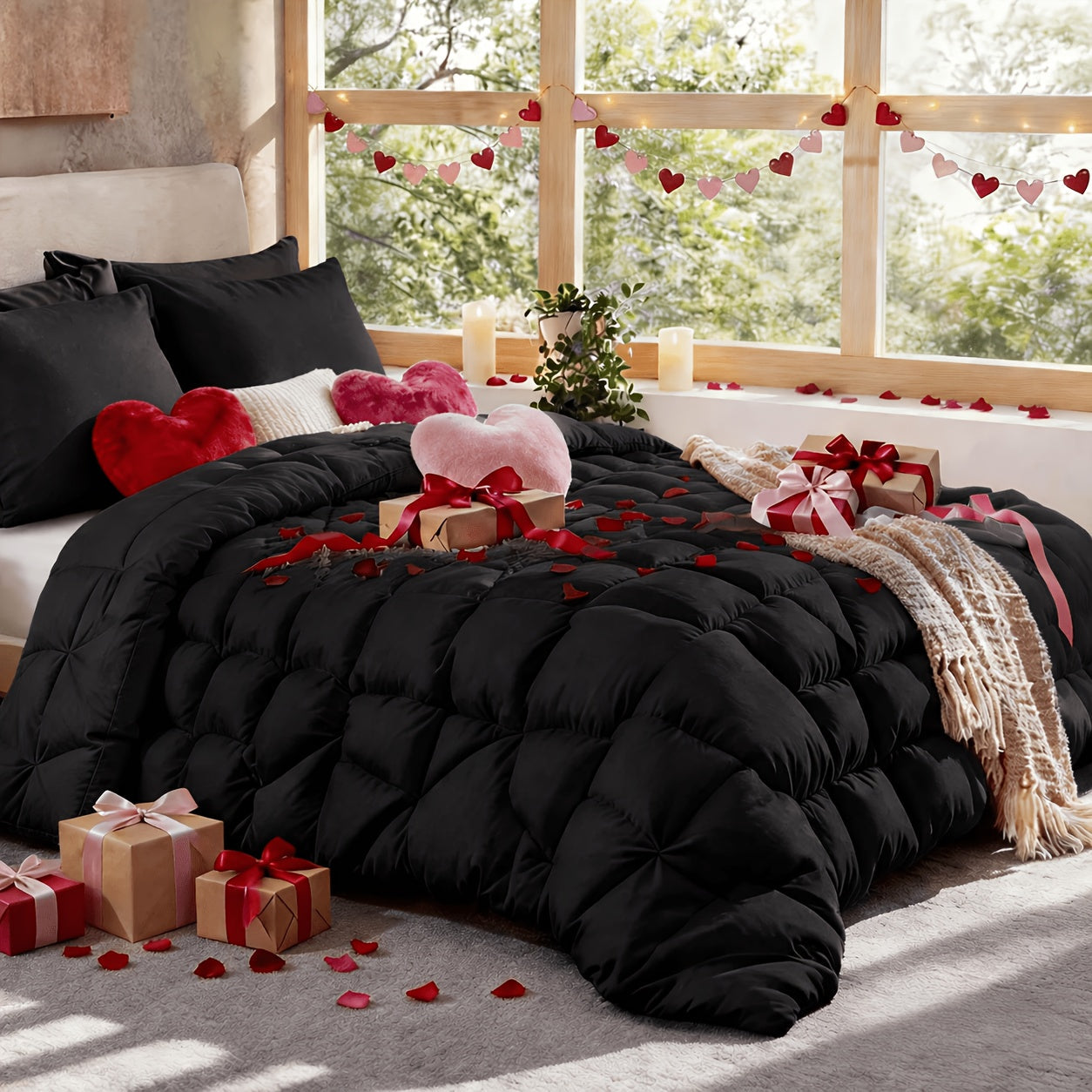 Comforter Set 7 Piece Queen King Full - Soft Microfiber Pintuck Pleated Bed in a Bag Complete Bedding Set with Comforter, Fitted Sheet, Flat Sheet & Pillowcases, All Season Home & Dorm Bedding