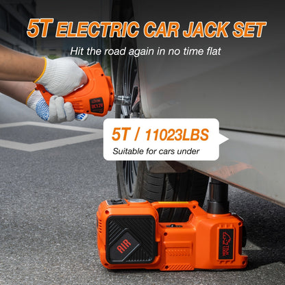5 Ton Electric Hydraulic Car Jack with Built-in Air Pump - Portable Car Lift for SUV MPV Truck Tire Replacement & Garage Maintenance, Optional Electric Impact Wrench, Emergency Roadside Tool