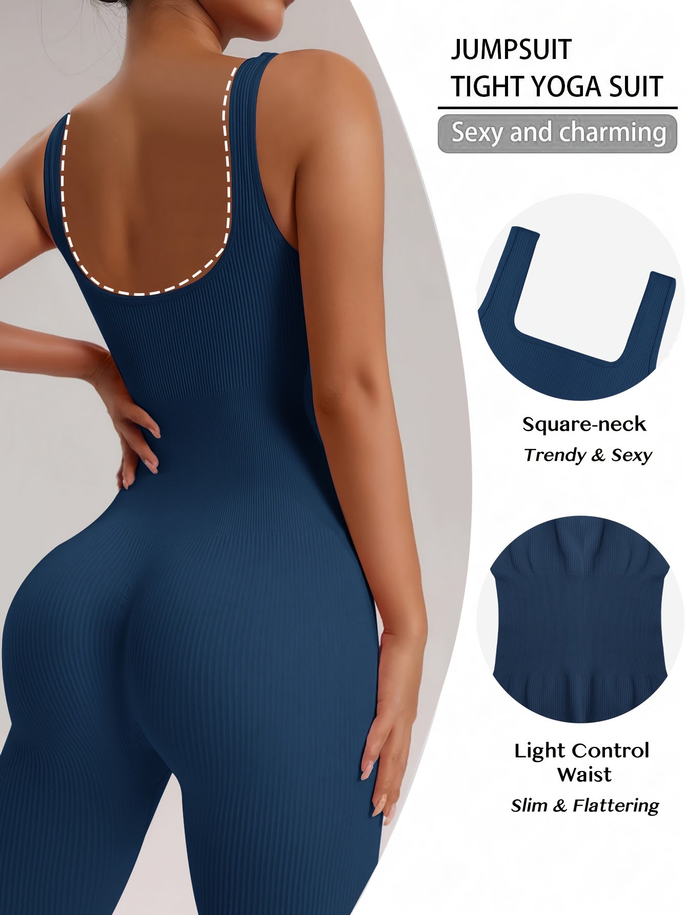 Women's Sleeveless Square Collar Jumpsuit – 90% Nylon Stretch Fabric, Thick & Opaque Active Wear for Yoga, Pilates, Running, Fitness & Everyday Events, Sizes S-XL, Multiple Colors
