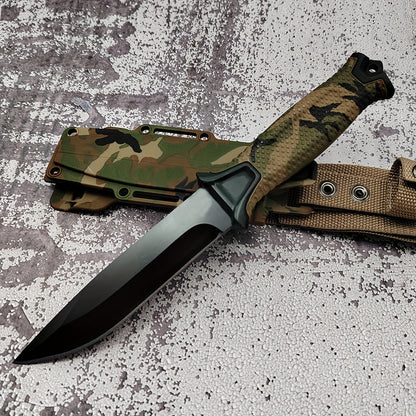 Outdoor Fixed Blade Knife – Stainless Steel Straight Blade, Non-Slip Handle, K-Type Sheath, EDC Hunting Fishing Camping Survival Knife, Camouflage, Multi-Purpose Field Tool for Men