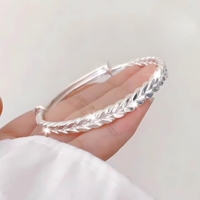 999 Sterling Silver Bohemian Wheat Chain Bracelet for Women – Adjustable No-Plating Pure Silver Bracelet, Elegant Daily Wear Jewelry Gift for Anniversary Valentine’s Day Birthday