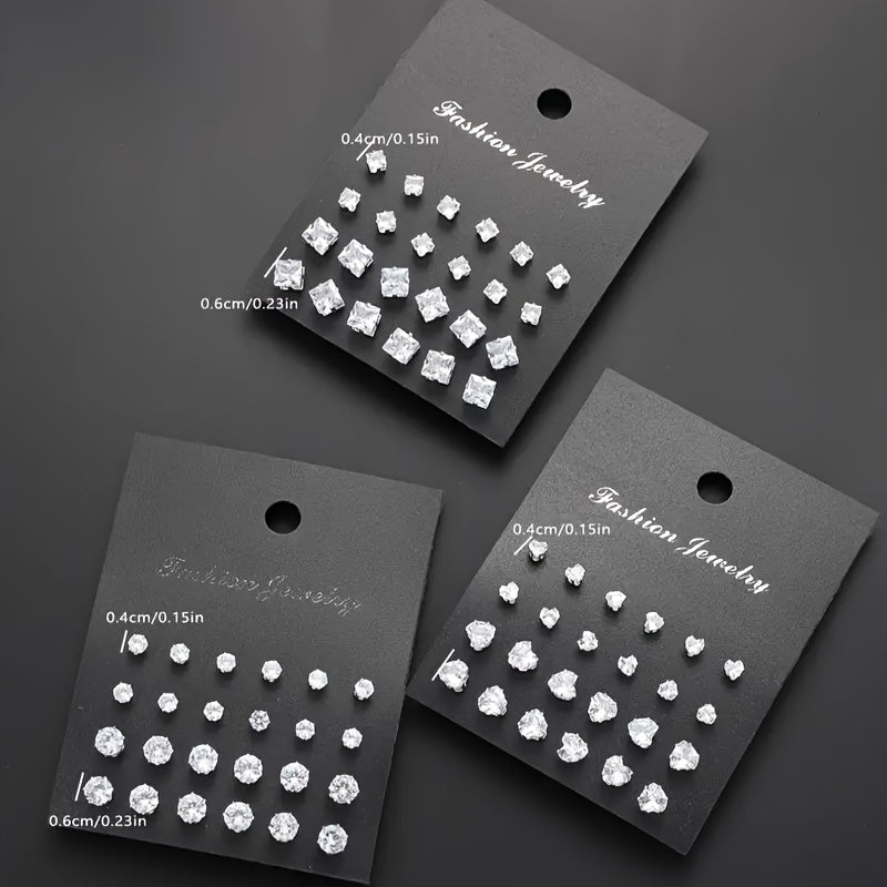 72Pcs Zircon Stud Earrings Set for Women Men Geometric Heart Round Square Sparkling Crystal Earring Pack Hypoallergenic Fashion Jewelry Gift