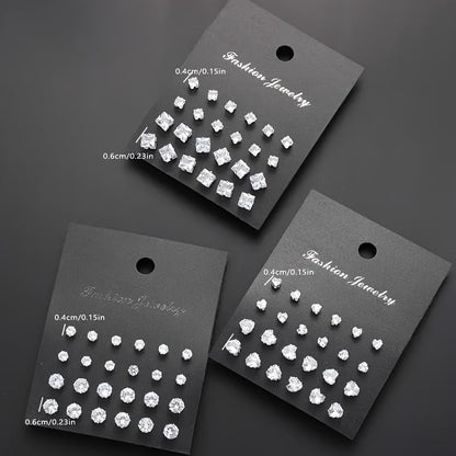 72Pcs Zircon Stud Earrings Set for Women Men Geometric Heart Round Square Sparkling Crystal Earring Pack Hypoallergenic Fashion Jewelry Gift
