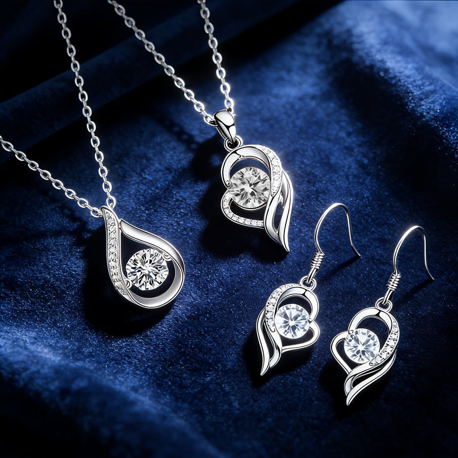 Sparkling Synthetic Zirconia Necklace Set 2-3pcs – Hypoallergenic Delicate Layering Necklaces for Women, Dainty CZ Jewelry for Casual Wear & Parties, Luxury Gift Set with Earring Bundle Option