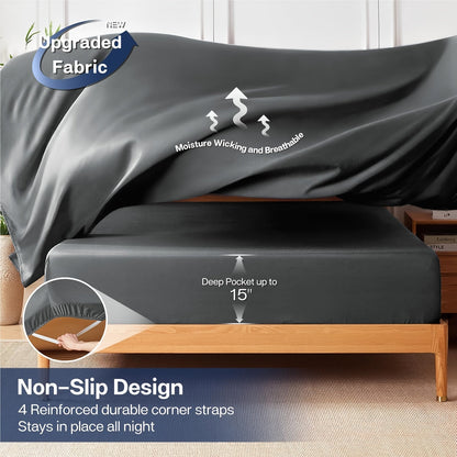 Cooling Bed Sheets Set Queen Size 6 Piece, Ultra Soft Breathable Sheets for Hot Sleepers, 17-Inch Deep Pocket Double Stitching Wrinkle-Free, Microfiber Bedding Set for Home Bedroom Christmas Gift