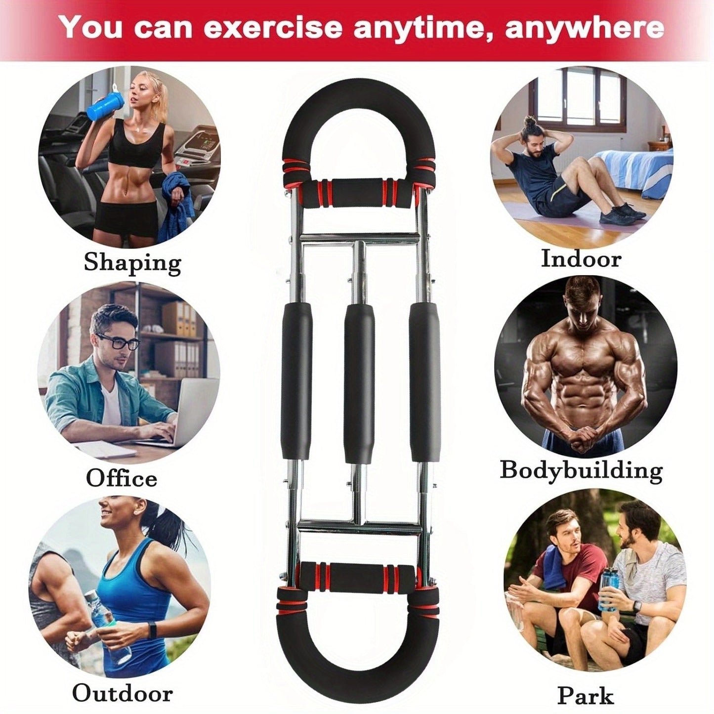 Adjustable Spring Exercise Bar 3-Speed Resistance Arm Trainer for Forearm Triceps Chest Strength, Detachable Portable Home Gym Fitness Equipment, Upper Body Muscle Builder - Black Mini, Red 3-Tube, Blue Reinforced