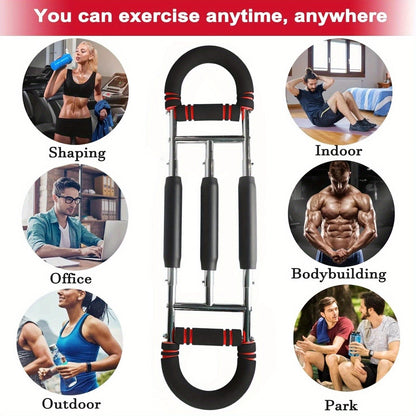 Adjustable Spring Exercise Bar 3-Speed Resistance Arm Trainer for Forearm Triceps Chest Strength, Detachable Portable Home Gym Fitness Equipment, Upper Body Muscle Builder - Black Mini, Red 3-Tube, Blue Reinforced
