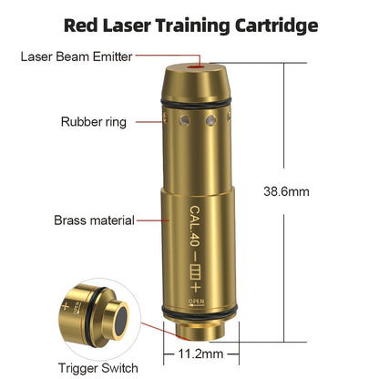 Dry Fire Laser Training Cartridge Multi-Caliber – 9mm / 45ACP / .223Rem Laser Bullet for Dry Fire Training System & Bore Sighter, Durable Copper, Class IIIA 650nm, 9 Batteries Included – Shooting Gift for Men
