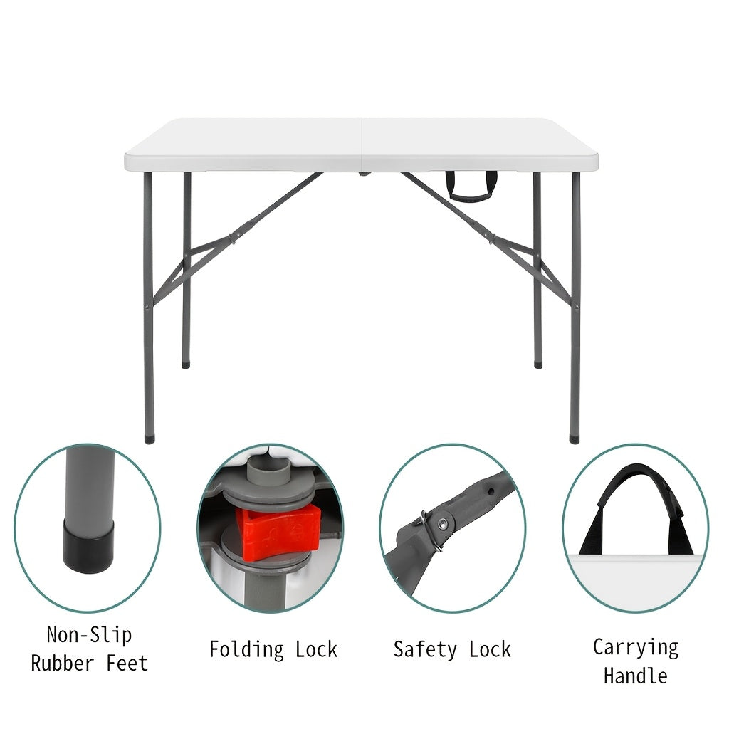 Folding Table 4ft & 6ft Portable Rectangle Table for Camping, Picnic, Wedding & Party – Lightweight with Carrying Handle, Easy Setup, Indoor Outdoor Fold Up Table – White