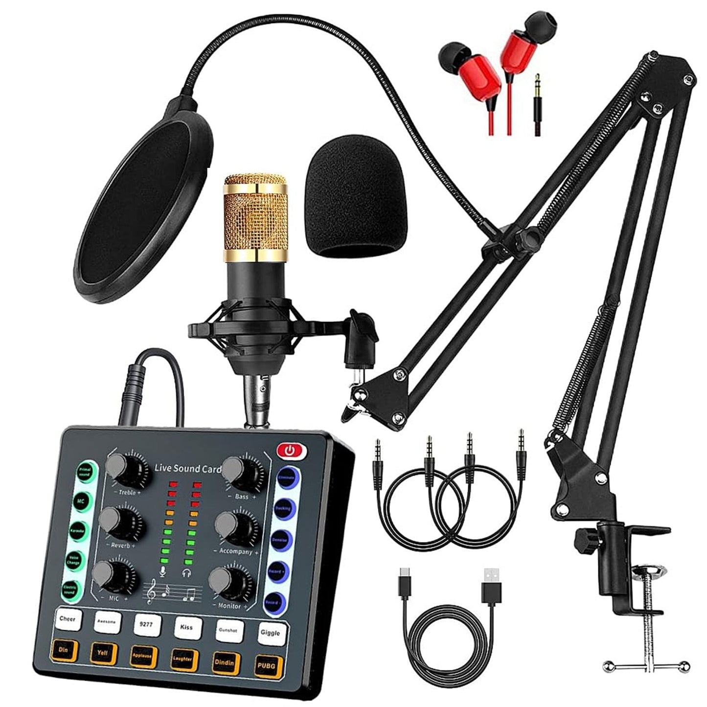 BM800 Condenser Microphone & Sound Card Recording Kit – Home Studio Bundle for Podcasting, Streaming, Voice Overs & Music, Compatible with PC, Smartphone & Tablet, Multiple Models Available