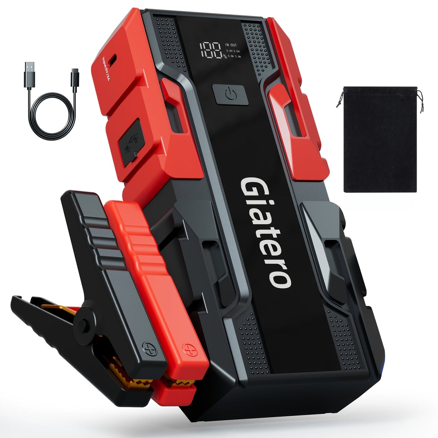 12V Portable Car Jump Starter with Built-In Air Compressor Tire Inflator – Emergency Battery Booster for Gas (3.7 Gal) & Diesel (3.17 Gal) Engines, Trucks & Cars Emergency Starter Power Supply