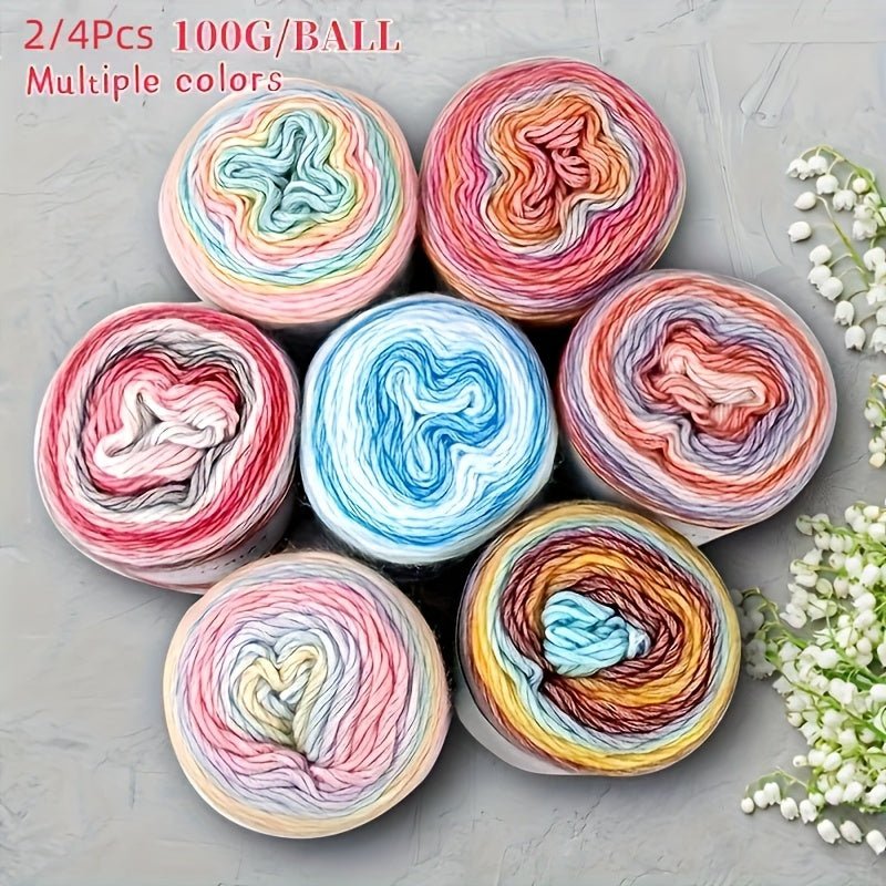 Colorful Yarn Thread & Weaving Accessories Kit 2/4pcs Cotton Acrylic Wool Blend with C-Type Buckle Weaving Needle Bow Twist Needle DIY Knitting Crochet Sweater Scarf Beginner Craft Set