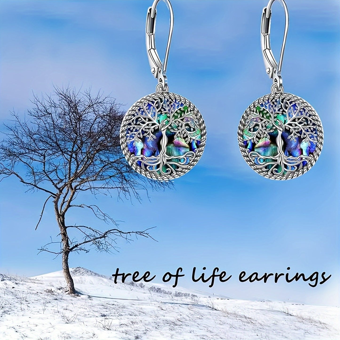 925 Sterling Silver Tree of Life Abalone Shell Dangle Drop Earrings for Women – Boho Spiritual Jewelry Gift Set