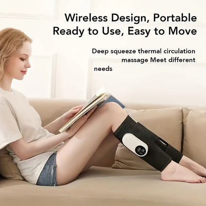 Cordless Air Compression Leg Massager 3 Intensities Calf Thigh Foot Knee Relief Rechargeable Portable Massager for Home Office Travel Gray Black