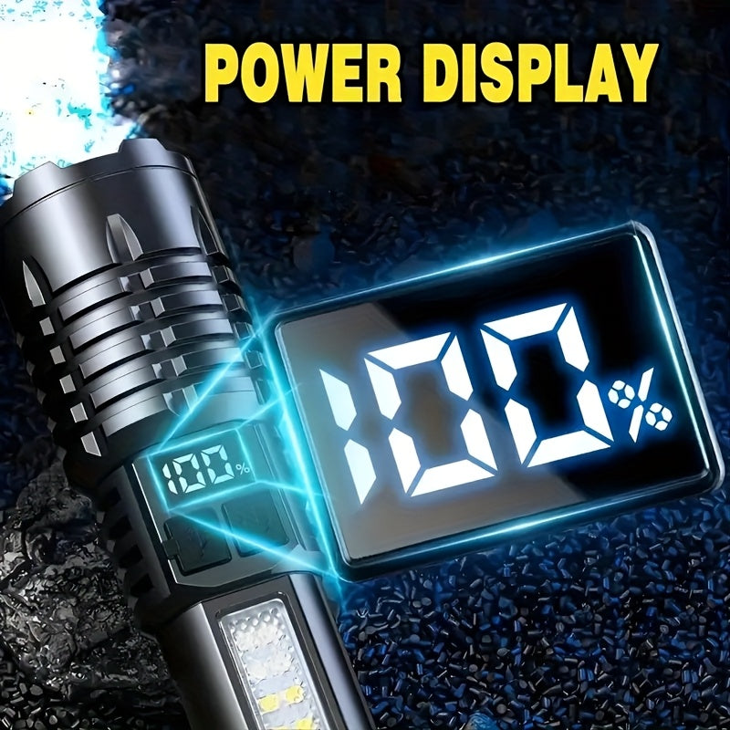 Rechargeable Tactical Flashlight 2 Pack USB COB LED – Ultra Bright 5 Modes Zoomable 200-500M Beam LCD Display for Camping Fishing Hunting Cycling Emergency