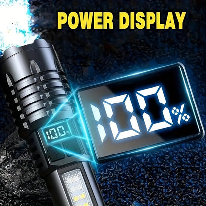 Rechargeable Tactical Flashlight 2 Pack USB COB LED – Ultra Bright 5 Modes Zoomable 200-500M Beam LCD Display for Camping Fishing Hunting Cycling Emergency