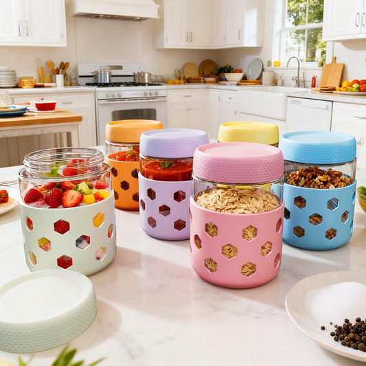 6-Pack 16oz Glass Airtight Jars with Silicone Sleeves – Moisture-Proof Food Storage Containers for Tea, Grains, Nuts, Snacks, Spices & Yogurt | BPA-Free