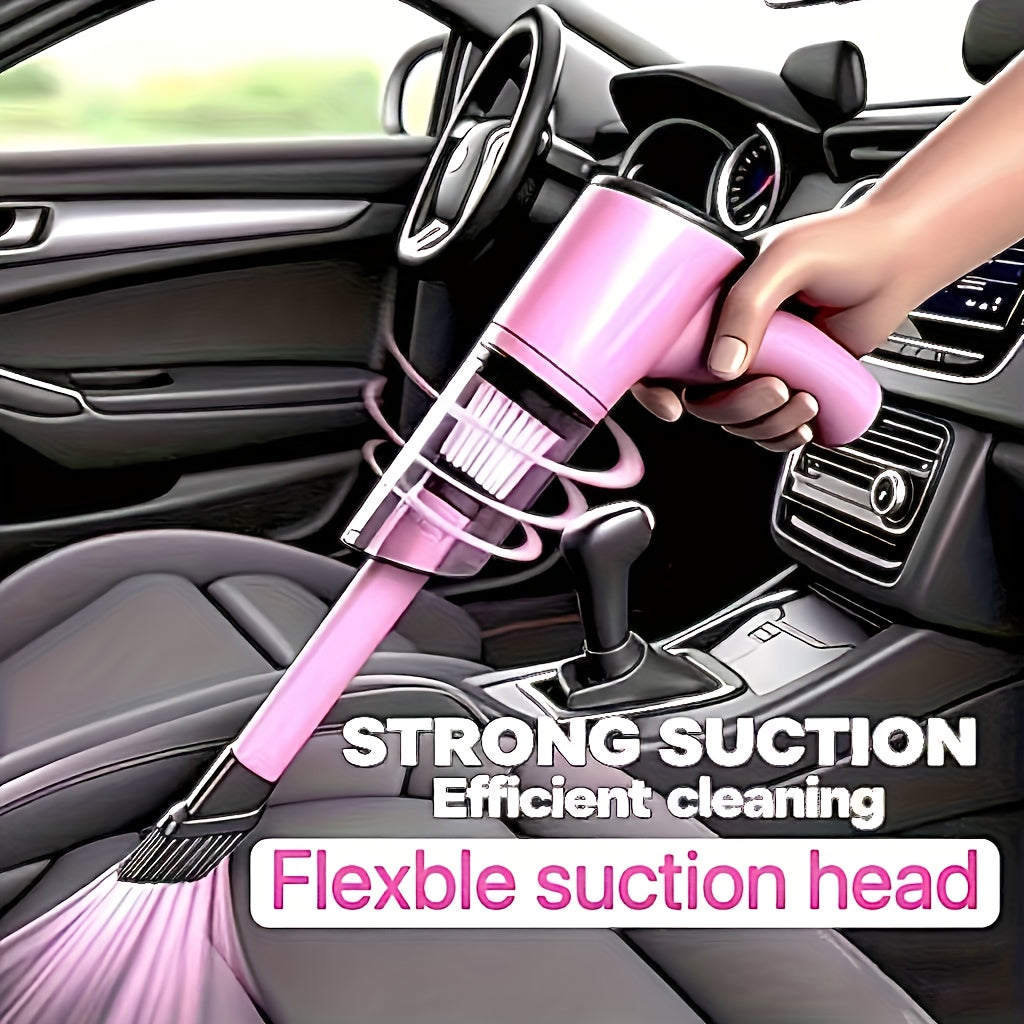Pink Mini Handheld Car Vacuum Cleaner Strong Suction Dry Wet Cleaning for Pet Hair Cat Hair Multifunctional Portable Cordless Cute Design for Women Girls