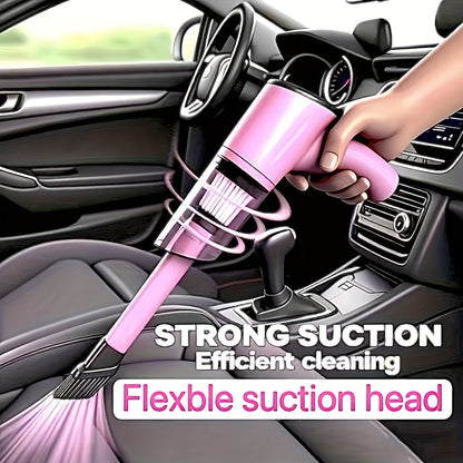 Pink Mini Handheld Car Vacuum Cleaner Strong Suction Dry Wet Cleaning for Pet Hair Cat Hair Multifunctional Portable Cordless Cute Design for Women Girls