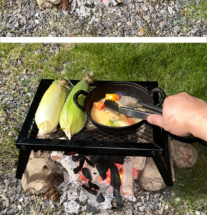 Heavy Duty Bonfire Campfire Grill with Firewood Rack – Outdoor BBQ Grill for Camping, RV, Picnic & Backyard, Includes Storage Bag, Food Clips & Cleaning Cloth, Perfect Men's Gift