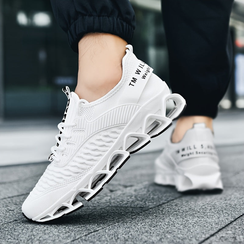 Men's Breathable Running Shoes Lightweight Fish Scale Fabric Upper Durable Outsole Low Top Lace-Up for Running Hiking Walking Casual Sports White Black US 7-13.5