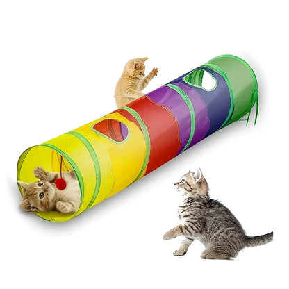 Collapsible Cat Tunnel with Ball & Peek Holes – 3-Way S-Shaped Foldable & Connectable Rainbow Tube Toy for Indoor Cats & Kittens, Customizable Play Layout