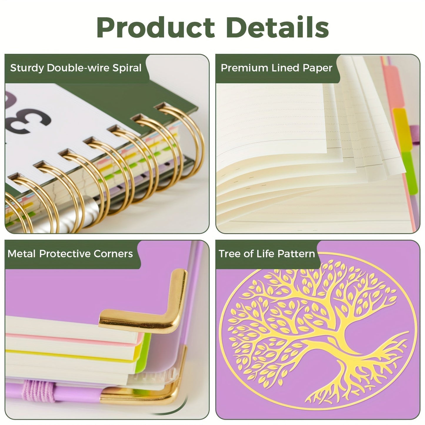 A5 Hardcover 5-Subject Spiral Notebook Journal – 300 College-Ruled Pages with Removable Divider Tabs & Pocket, 6.1" x 8.4" Lined Notebook for Work, School & Note Taking, Back to School Supplies
