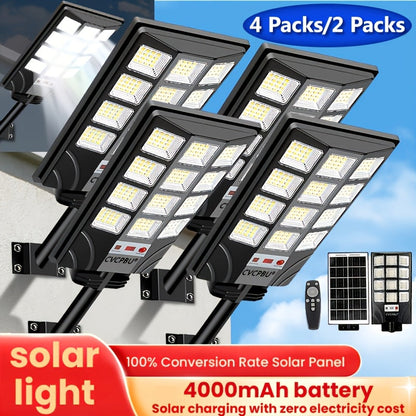 Solar Street Lights 400 LED 6500K Waterproof | Motion Sensor, Remote Control, Dusk to Dawn Outdoor Solar Flood Light for Parking Lot, Yard, Driveway, Commercial Area – 2 Pack & 4 Pack