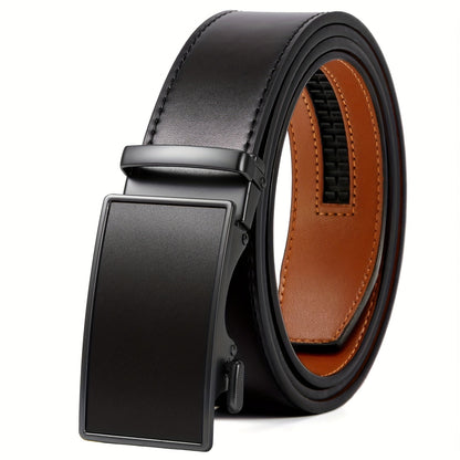 Men's Genuine Leather Ratchet Belt 35mm – Automatic Buckle No-Hole Adjustable Design with Gift Box, Sizes 28" to 52", Casual & Business Belt for Men in Navy Blue, Black, Brown