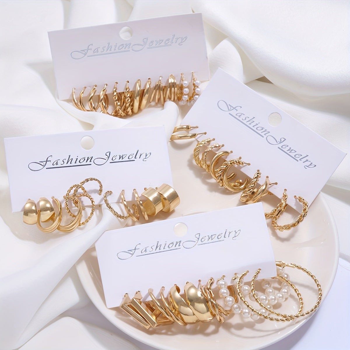 48pcs Geometric Hoop Earrings Set for Women – Boho Metal Wide Hoop Faux Earrings Bulk Pack, Simple Stylish Jewelry for Vacation, Dating, Daily Wear & Gift Matching