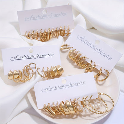 48pcs Geometric Hoop Earrings Set for Women – Boho Metal Wide Hoop Faux Earrings Bulk Pack, Simple Stylish Jewelry for Vacation, Dating, Daily Wear & Gift Matching