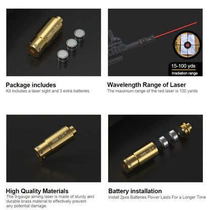 Red Laser Bore Sighter Multi-Caliber Firearm Sight Alignment Tool for 9mm 223rem 308win 45ACP 7.62 40SW 30-06 38SPL 12GA 44Mag 6.5mm, Copper Alloy Barrel Mount, 3 Battery Sets Included – Rifle Pistol Shotgun Accessory