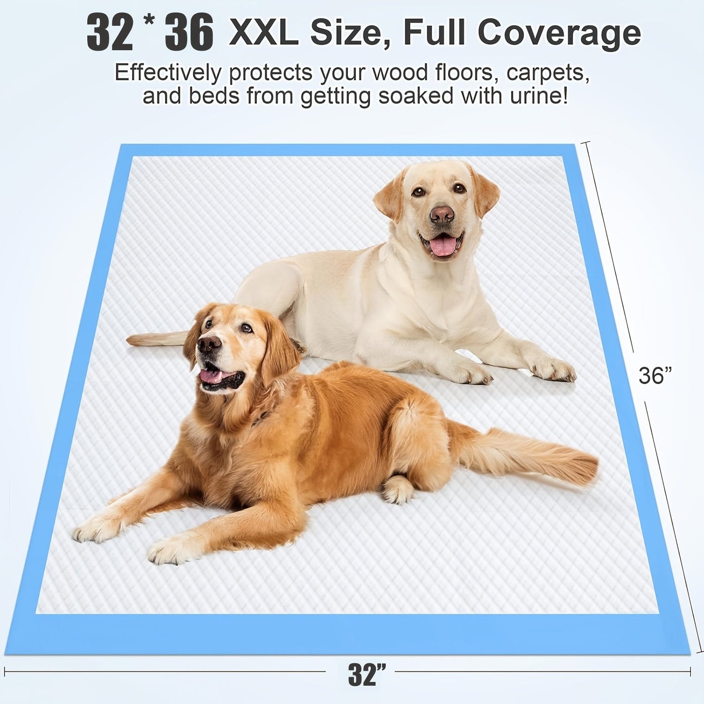 XXXL Dog Pee Pads Extra Large 8-Layer Super Absorbent Leak-Proof – Disposable Puppy Potty Pads for Cars Cages Sofas, Multiple Sizes 31x47 32x36 57x31 Inches