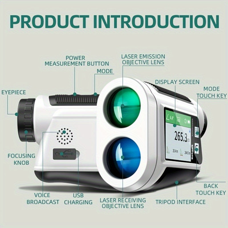 Nohawk 1000 Yard Laser Rangefinder with Side Color Display USB Rechargeable English Voice Broadcast Slope Compensation Vibration Alerts 9 Modes M Yard Ft for Golf Hunting Disc Golf Black White