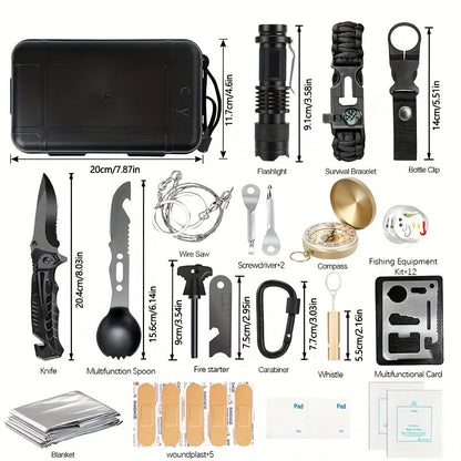 36-Piece Outdoor Survival Kit - Emergency Camping Gear Set with First Aid Tools for Hiking, Backpacking, Adventure & Wilderness Survival, Great Gift for Outdoor Enthusiasts