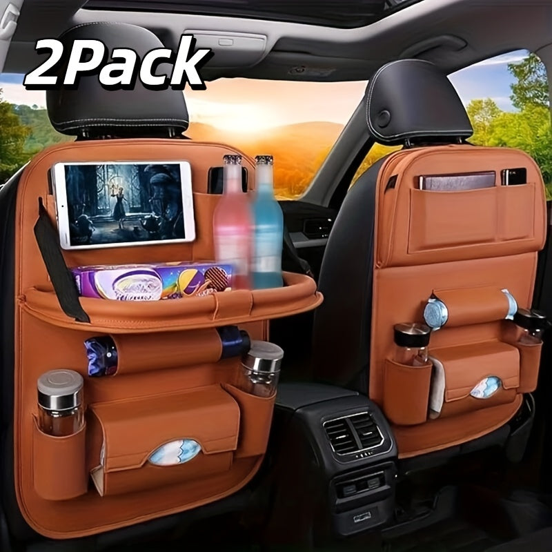 Car Rear Seat Organizer 2PCS – Premium Integrated Storage Box with Foldable Table, Footrest, Cup Holder, Tissue Box, Umbrella Holder & Laptop Base, Ultimate Car Travel Companion for Backseat Passengers