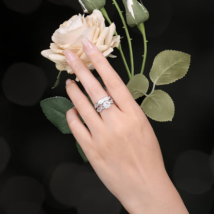 925 Sterling Silver Infinity Knot Bridal Ring Set of 2 for Women – Round Cut Cubic Zirconia Stackable Wedding Engagement Rings, Silver & Gold, Sizes 4-12