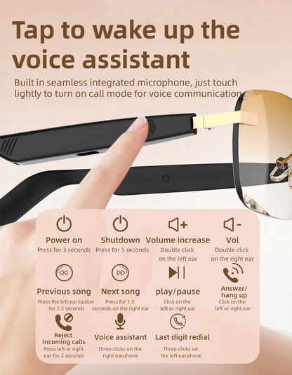 Bluetooth Smart Glasses with Touch Controls & Open Ear Audio – Integrated Microphone, Hands-Free Calls & Music, Polarized Lens, Ideal for Outdoor Sports, Driving & Everyday Wear