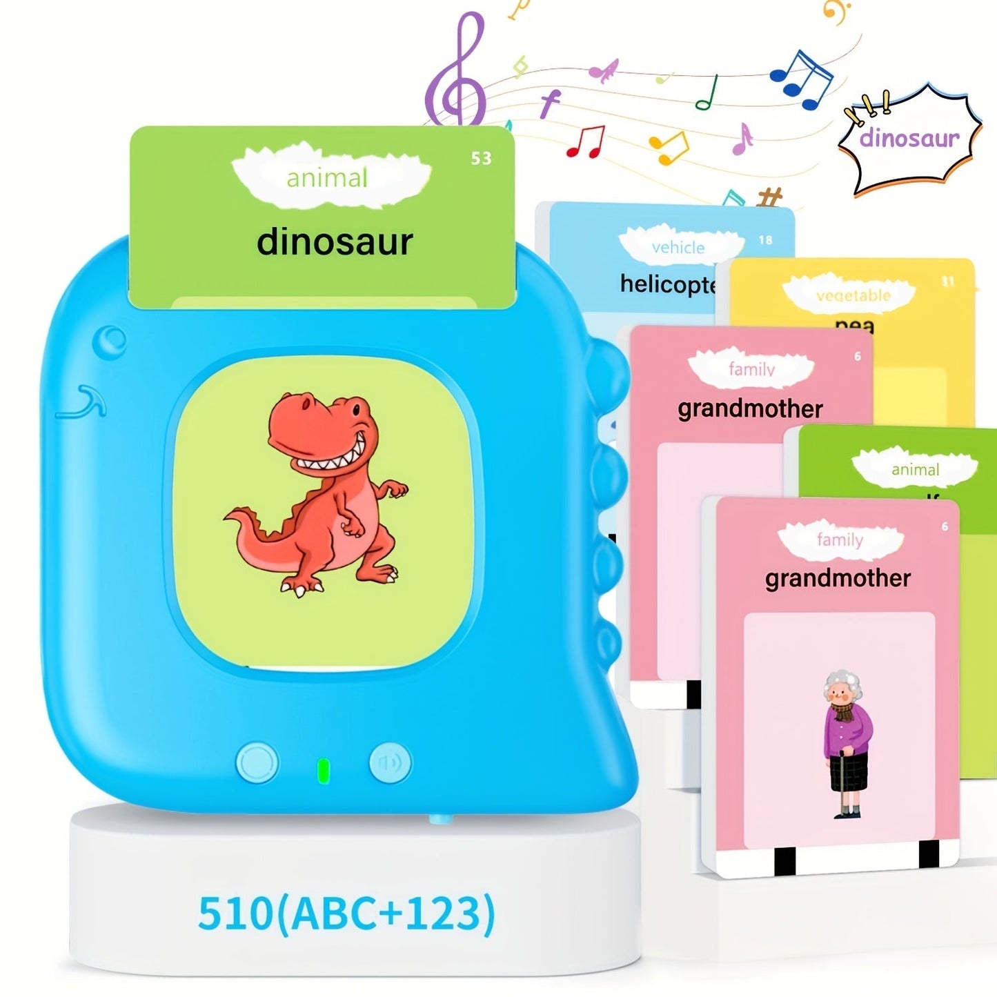 Talking Flash Cards for Preschoolers Ages 3-6 – 224 to 510 Words Language Learning Device, Speech Therapy Sensory Educational Toy for Autism, Boys & Girls, Blue Green Pink