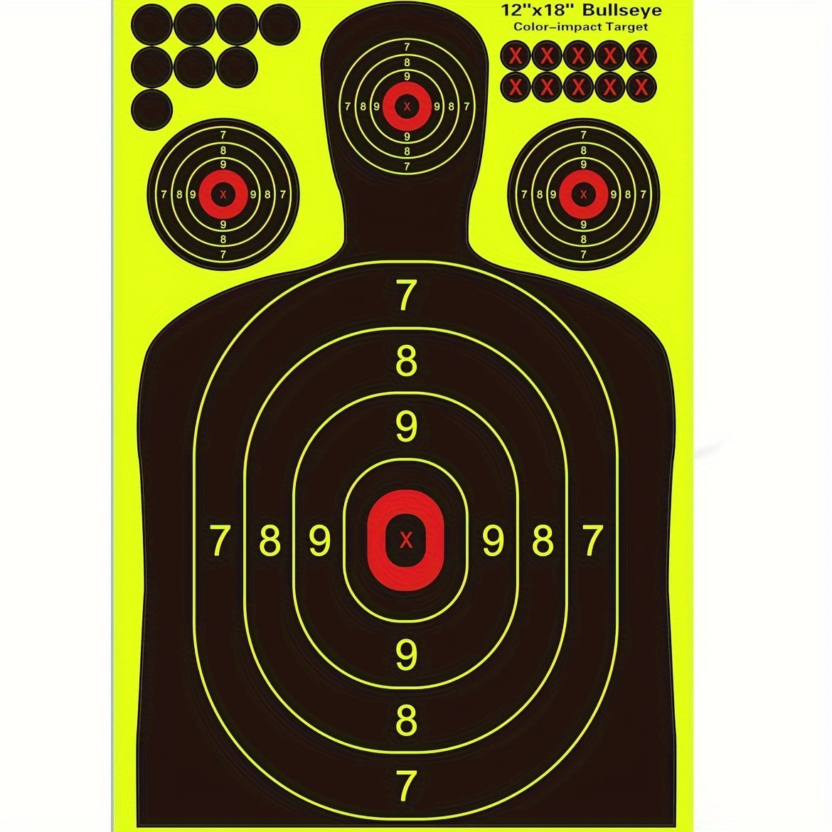 Splatter Targets for Shooting Practice 12x18 Inch Silhouette Reactive Fluorescent Yellow Self-Adhesive Shooting Targets for BB Guns Air Rifles Pistols Pellet Guns Indoor Outdoor Range 10 20 50 100 Packs