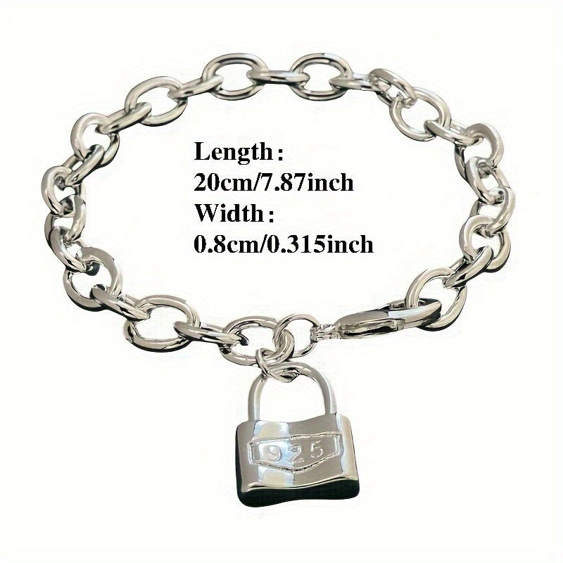925 Sterling Silver Chain Bracelet for Women – Dainty Korean Boho Lock Clasp Pendant Bracelet, Hypoallergenic, Lightweight 2g, Perfect Gift for Her